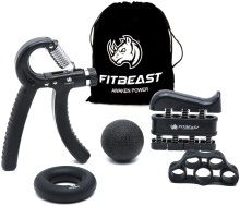 Fitbeast Kit fortalecedor de agarre de mano: agarrador de mano ajustable, ejercitador de dedos, estirador de dedos, anillo de ejercicio y bola de agarre